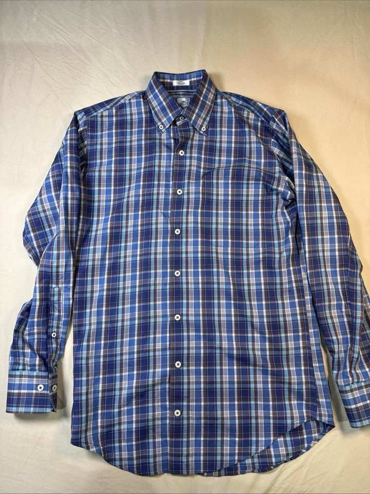 Camisa Peter Millar Para Hombre Pequeña A Cuadros Manga Larga Camisa Abotonada Azul Algodón Foto 3 de 4