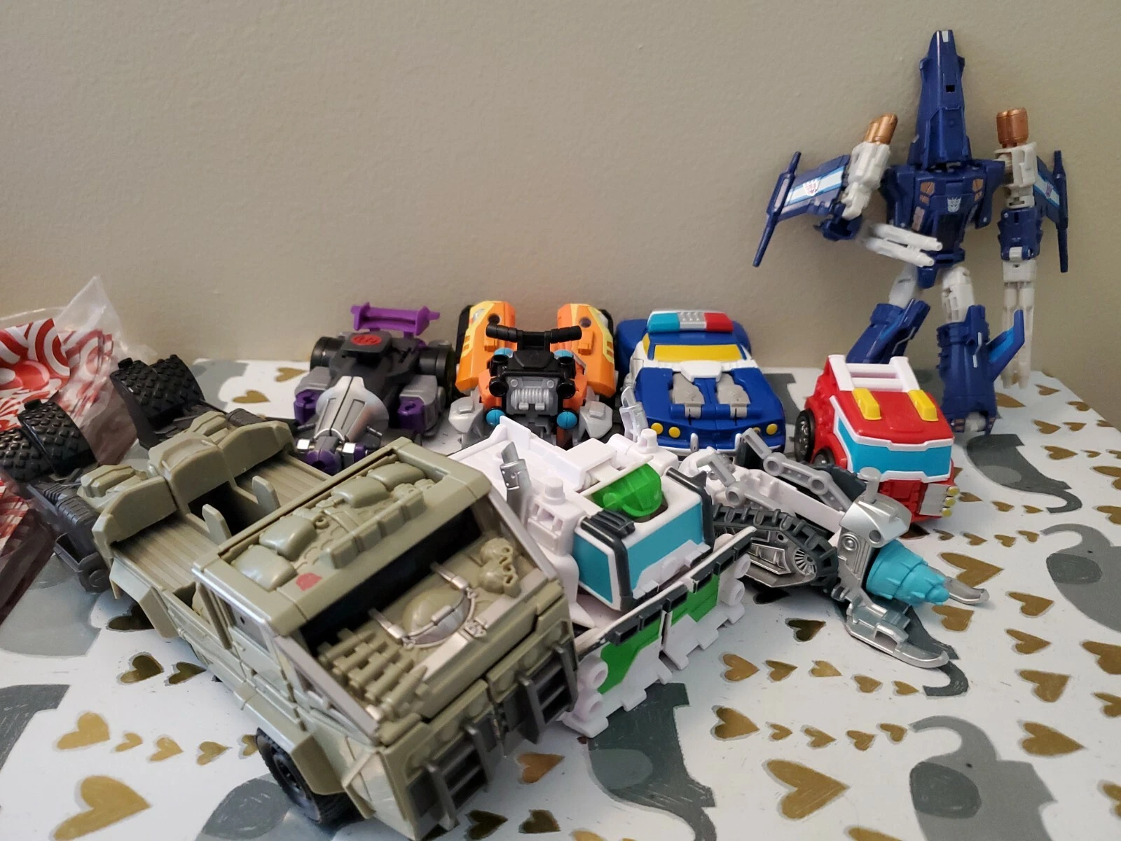  fun transformers lote de 8 snowplow avião carro de polícia atv exército 