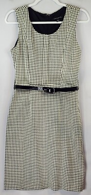 Sharagano Dress Womens 4 Black and White Houndstooth Knee Length Belted