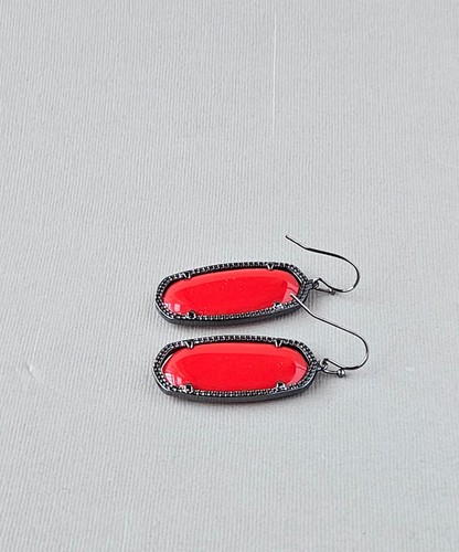 Kendra Scott Danielle Earrings Red Gunmetal Statement Retired 1.75" - Picture 10 of 11