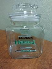 Vintage Luden's Herbal Throat Drops Glass Jar Canister Store Display w/Lid