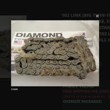 102 LINK STANDARD DIAMOND CHAIN FITS MANY YEARS AND MODELS 40028-15