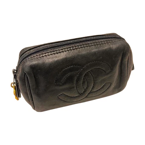 CHANEL Matelasse Mini Accessory Pouch Coco Mark Black Leather Vintage Used - Picture 6 of 8