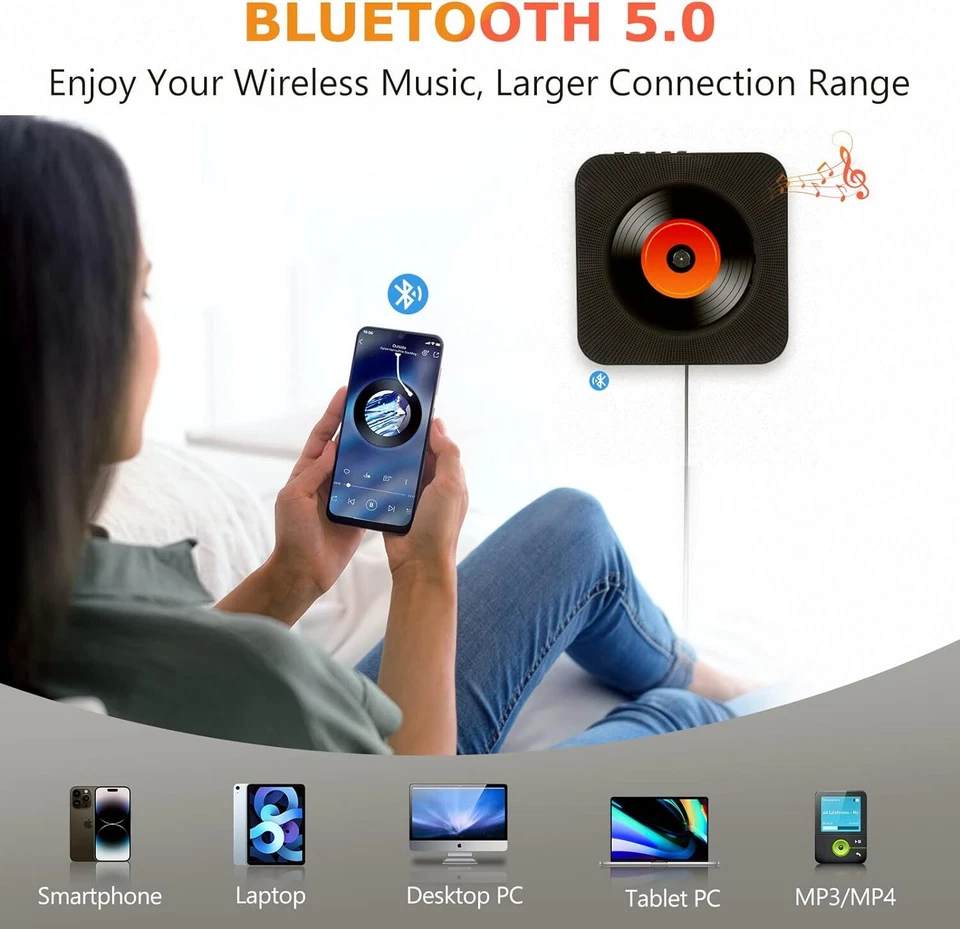 CD Player mit Bluetooth HiFi Lautsprecher Fernbedienung FM-Radio AUX/USB Tragbar - Bild 4 von 4