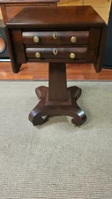 Antique 1830 Mahogany Empire Sewing Stand, all original with castors Excellent