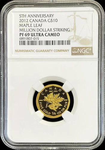 2012 GOLD CANADA $10 MAPLE LEAF 750 MINTAGE 1/4 OZ COIN NGC PF 69 ULTRA CAMEO