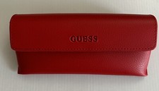Guess Semisoft Eye Glass Case Red Faux Leather Snap Button Cleaning Cloth EUC