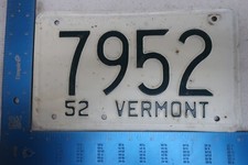 Vermont License Plate Tag 1952 52 7952