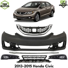 Front Bumper Cover Paintable & Grille Assembly Kit For 2013-2015 Honda Civic