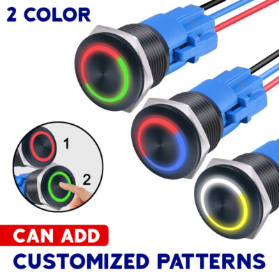 19mm 22mm Two Color Metal Push Button Switch Can Customized Patterns LED Car