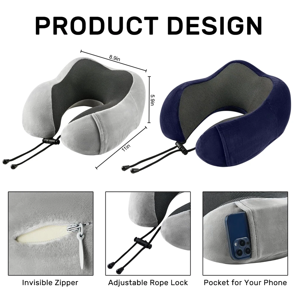 Travel Pillow for Airplane-2 Pack Memory Foam Neck Pillows, Soft & Support Tr...