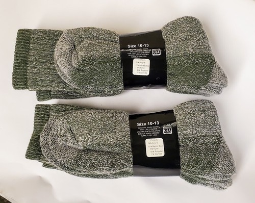 4 Pair Green Grey Heather Acrylic/MERINO Wool Socks Men's Med-Large FREE SHIP - Picture 2 of 4