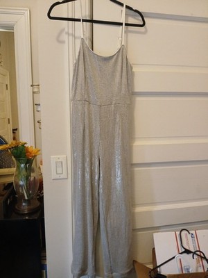NEW Anthropologie Ett:Twa Claudette Elegant Silver Sequined Jumpsuit Size 2,...