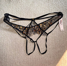 Victoria's Secret L Panty Black Leopard Animal Print Mesh Lace