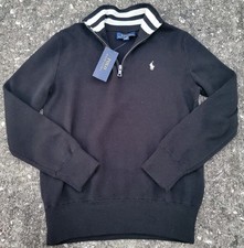 Polo Ralph Lauren Pullover 1/4 Zip Sweater Youth Size M 10-12 Black Pony NWT