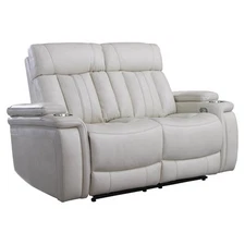 Parker Living Royce Leather Fabric Power Loveseat in Fantom Ivory White