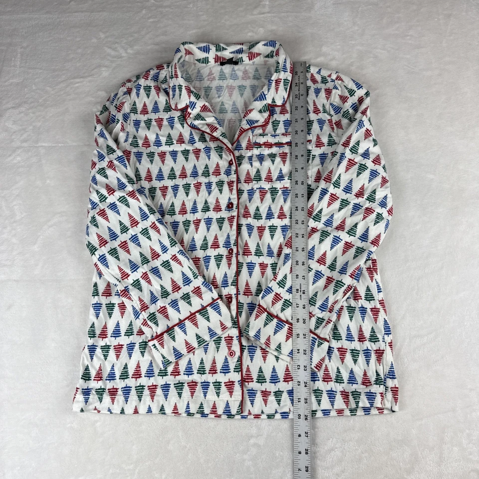 Talbots 圣诞树睡衣套装女式 M 假日睡衣纽扣前棉 — 第 4/4 张图片