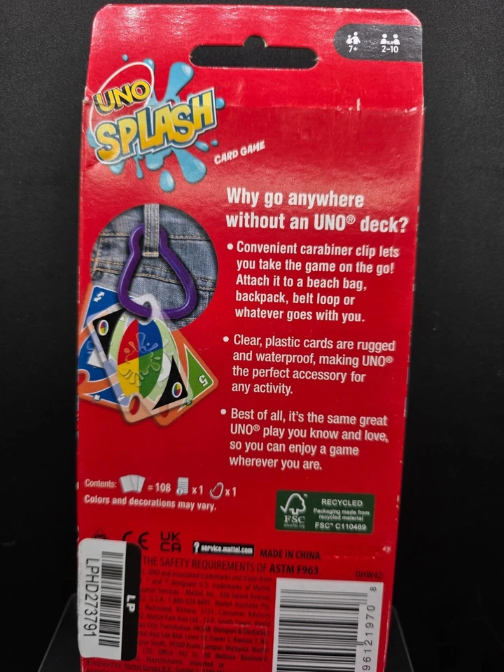 UNO Splash Waterproof Card Game With Take-Along Clip For 2-10 Players Ages 7+ - Image 4 of 4