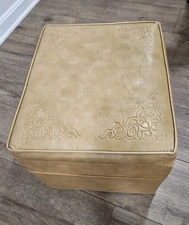 Vintage Storage Ottoman Footstool Rectangular with Scroll on Lid Good Condition