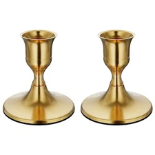 Brass Gold Taper Candle Holders Set of 2, Vintage Metal Candlestick Holders f...