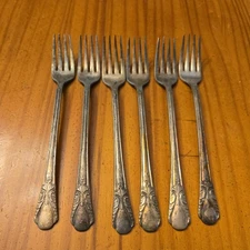 Wm Rogers Mfg Co "Original Rogers" Avalon Silverplate 7.5" Grille Fork Set of 6