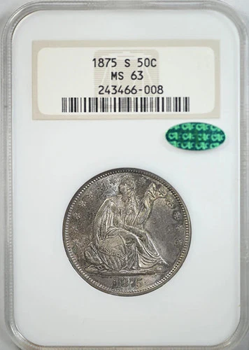 1875-S Liberty Seated Half Dollar 50C NGC Fatty MS63 CAC