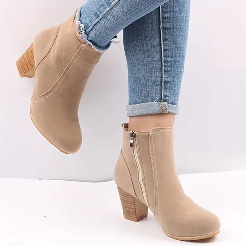 Stivaletti donna tacco alto blocco grosso eleganti scarpe alla moda pelle scamosciata - Foto 8 di 8
