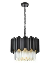 Crystal Chandelier Pendant Light Fixture Black Living Dining Room or Foyer 16"