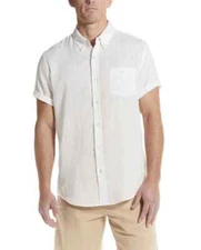 NEW Weatherproof Vintage Men's L White Short Sleeve Washable Linen Shirt