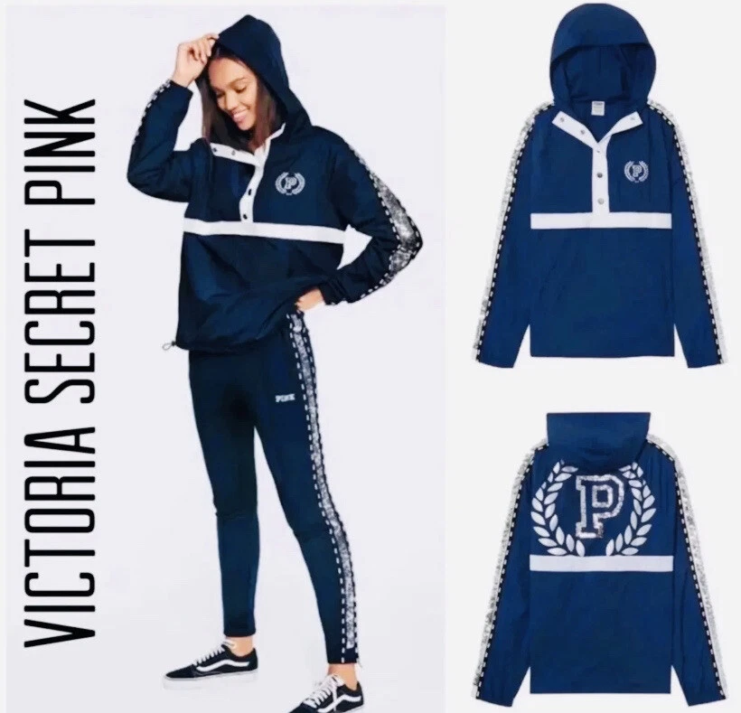 UNDERCOVER Giacca a vento Victoria's Secret ROSA Anorak Bling Sequence cappotto con cappuccio nuovo