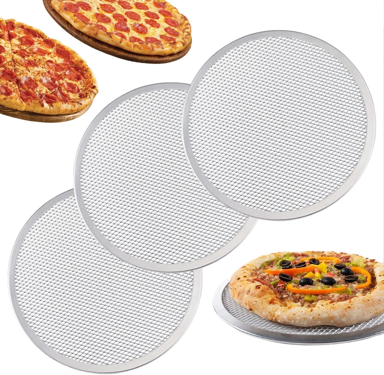 3 Pack 12 Inch Alluminum Alloy Pizza Screen Seamless Pizza Mesh Screens for Oven