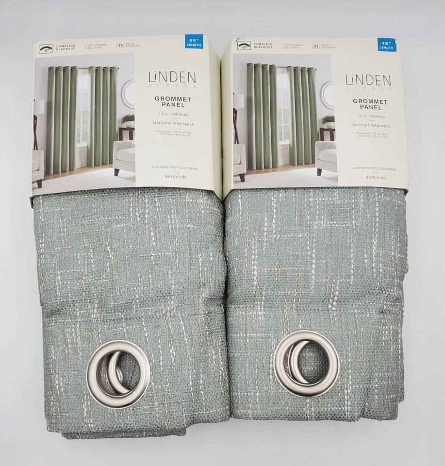 2 JcPenney Linden Street 50x95 Blackout Bayshore Grommet Panels Pair Arbor Green - Image 3 of 4