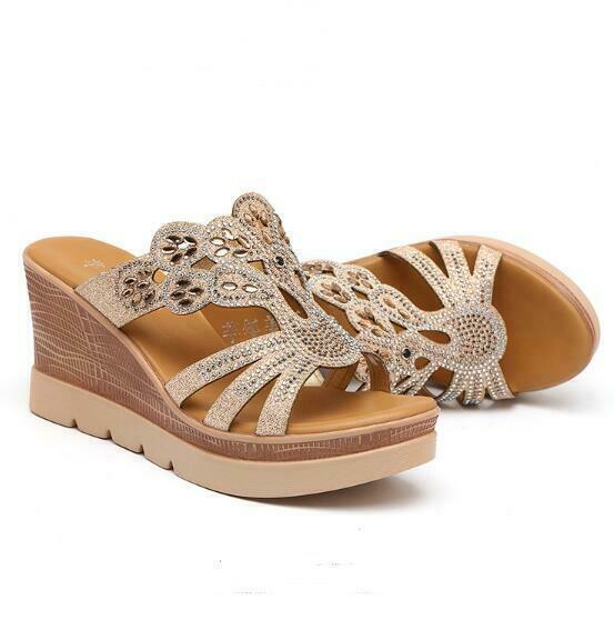 PANTOFOLA D’ORO Sandali da donna estivi punta aperta zeppa tacchi alti strass plateau pantofole