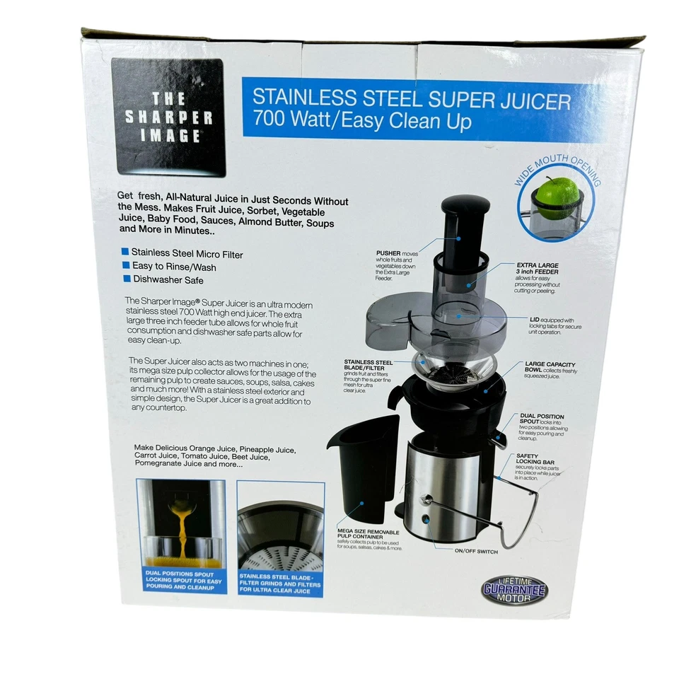 Nuevo en caja The Sharper Image Super Juicer 700 vatios acero inoxidable 8021 SIBLJ Foto 3 de 4