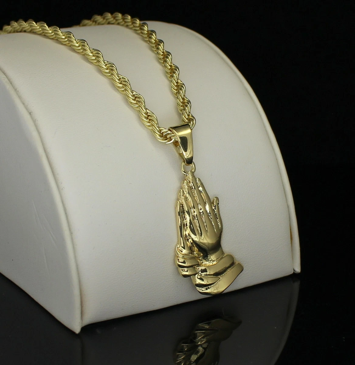 14k Gold Plated Praying Hands Pendant Cz 24