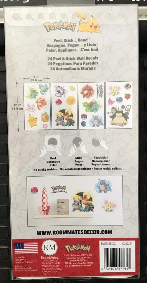 24 calcomanías adhesivas de pared RoomMates Pokemon Foto 2 de 2