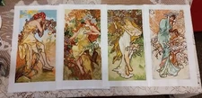 A. MUCHA FOUR SEASONS ARTISAN COMPLETED FINISHED CROSS STITCH WALL ART, 4 PIECES