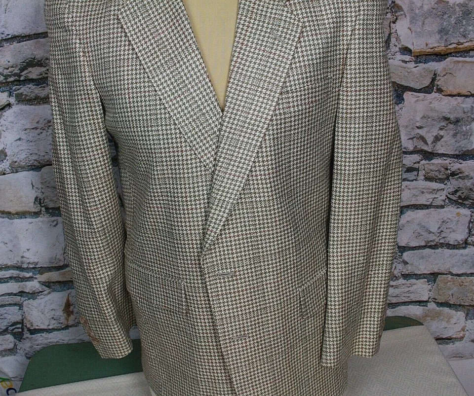 Nuevo Blazer de Seda AUSTIN REED Of Regent Street Para Hombre Beige Marfil Cuadros Dos Botones Foto 3 de 4