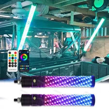 2Pcs 1ft 1.8" Spiral Fat LED Whip Light Antenna + APP Remote For ATV Polaris RZR