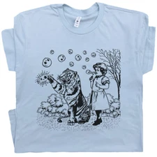 Girl and Tiger Shirt Blowing Skull Bubbles Weird Retro Unique Vintage Random Tee
