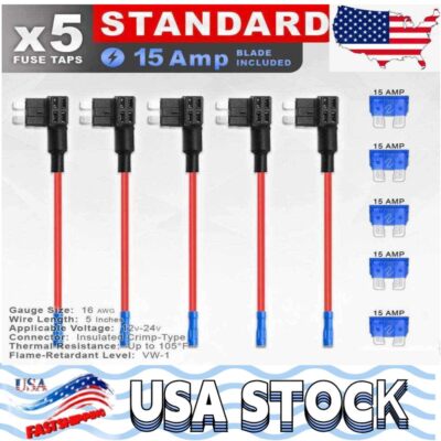 Standard Fuse Tap Dual Circuit Adapter 16 AWG Wire 12V 24V ATC/ATO Blade 5PCS