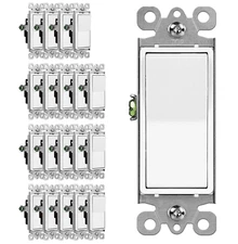 20 Pack White Decora Single Pole Light Paddle Rocker Switch UL 15 Amp  120V 277V