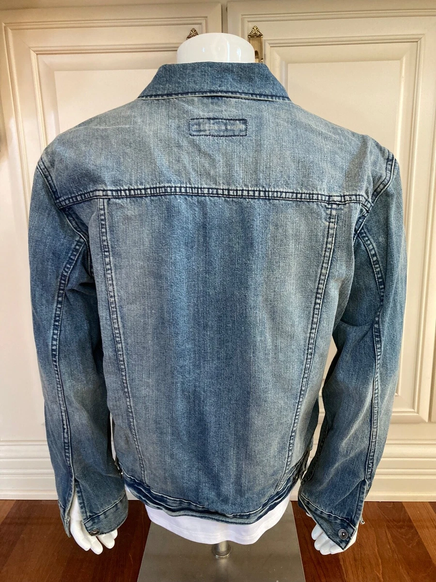 Men's Paper Denim & Cloth Blue Distressed Button Up Cotton Jean Jacket Sz XXL
