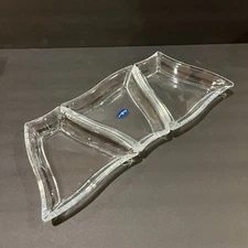 Luigi Bormioli Italy Clear Glass 3-Piece Serving Tray Set Snack Dish Server