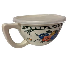 M Kamenstein Floral Enameled Batter Bowl Mixing Measuring With Handle And Lid