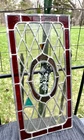 Vintage Tiffany Style stained glass window panel etched Victorian Flower 20.25”