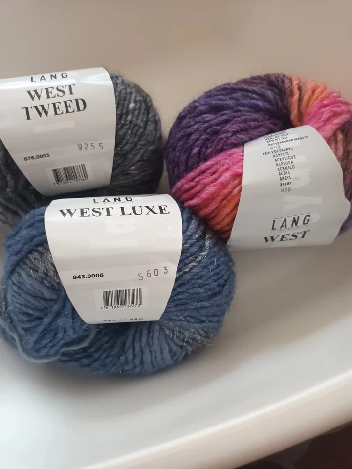 3Kn Lang wolle West 1x West Lila Pink 1xTweed Grau 1xLux Blau Silber FARBVERLAUF