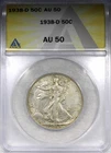 1938-D Walking Liberty Half Dollar ANACS AU50 Circulated Key Date 50C