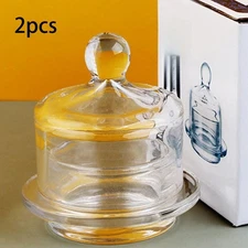 2Pcs Glass Butter Dishes with Lid Clear Holder Tray for Jelly Snacks Fridge