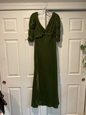 NWT For Love & Lemons Martini Green Velvet Long Maxi Dress Gown Hippie sz L